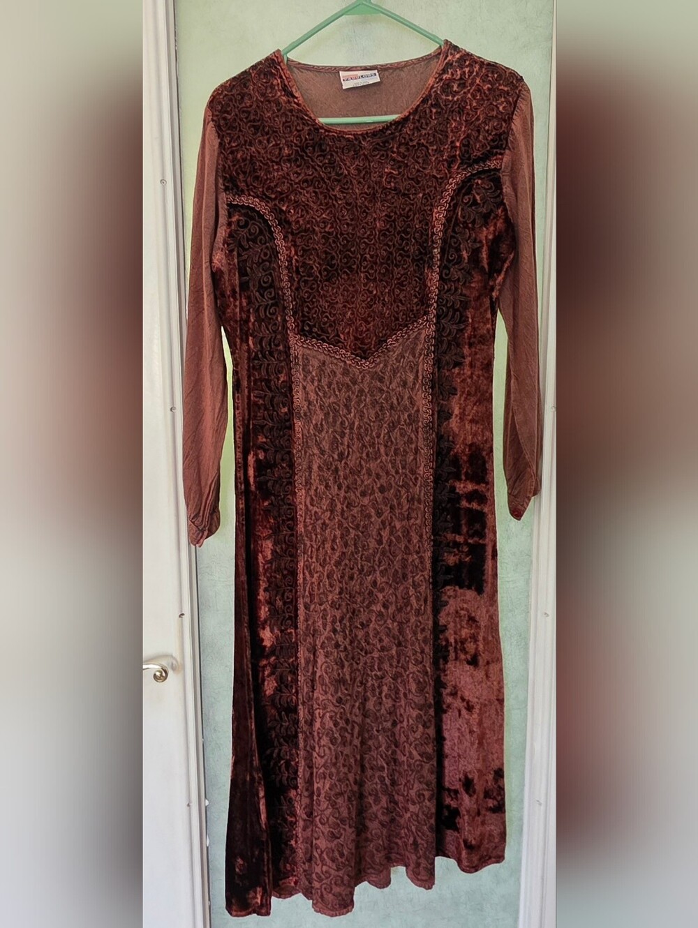 Vintage Velvet And Linen Embroidered Renn Style Dress